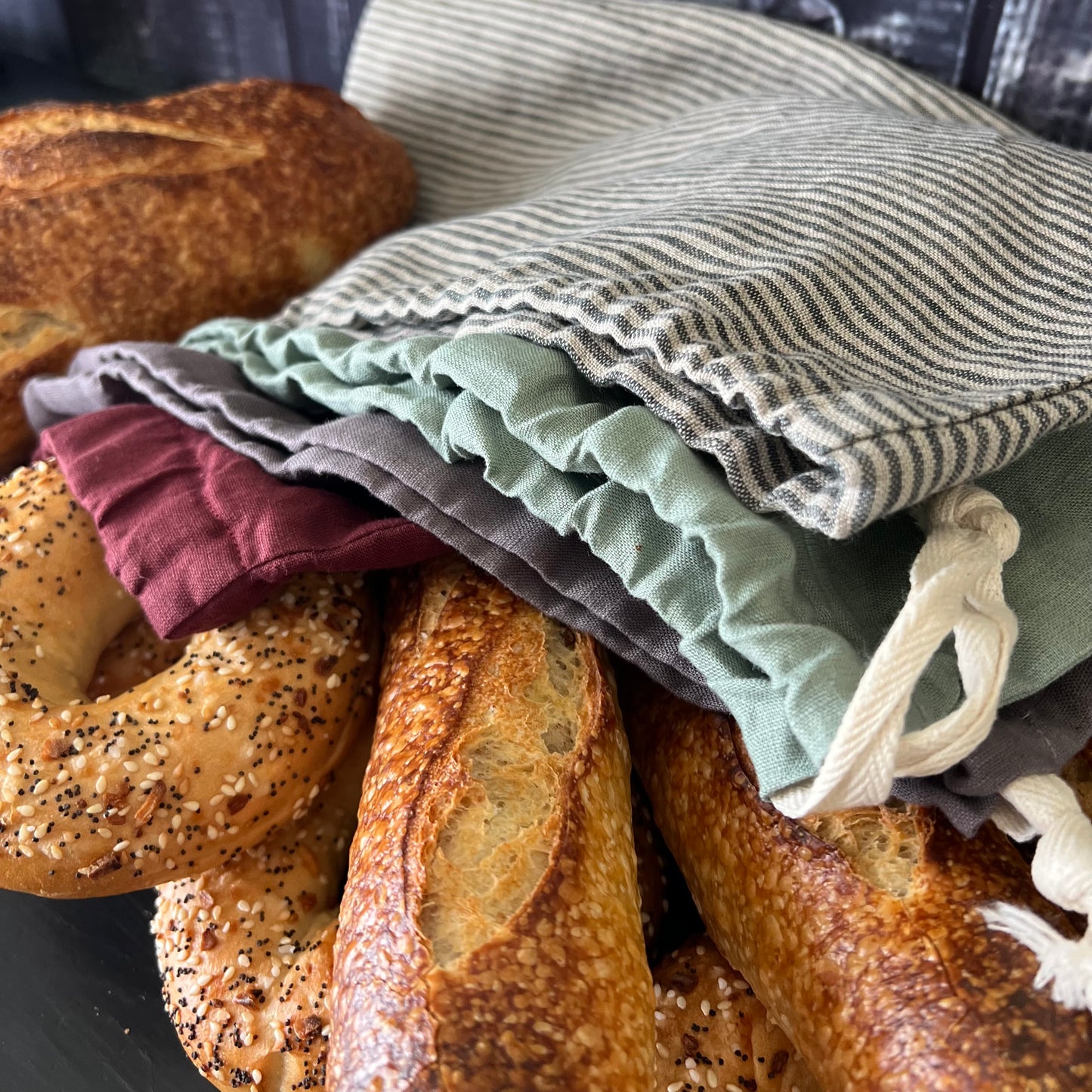 Linen Food Storage Bags – Reusable Natural Linen in Slub Gray