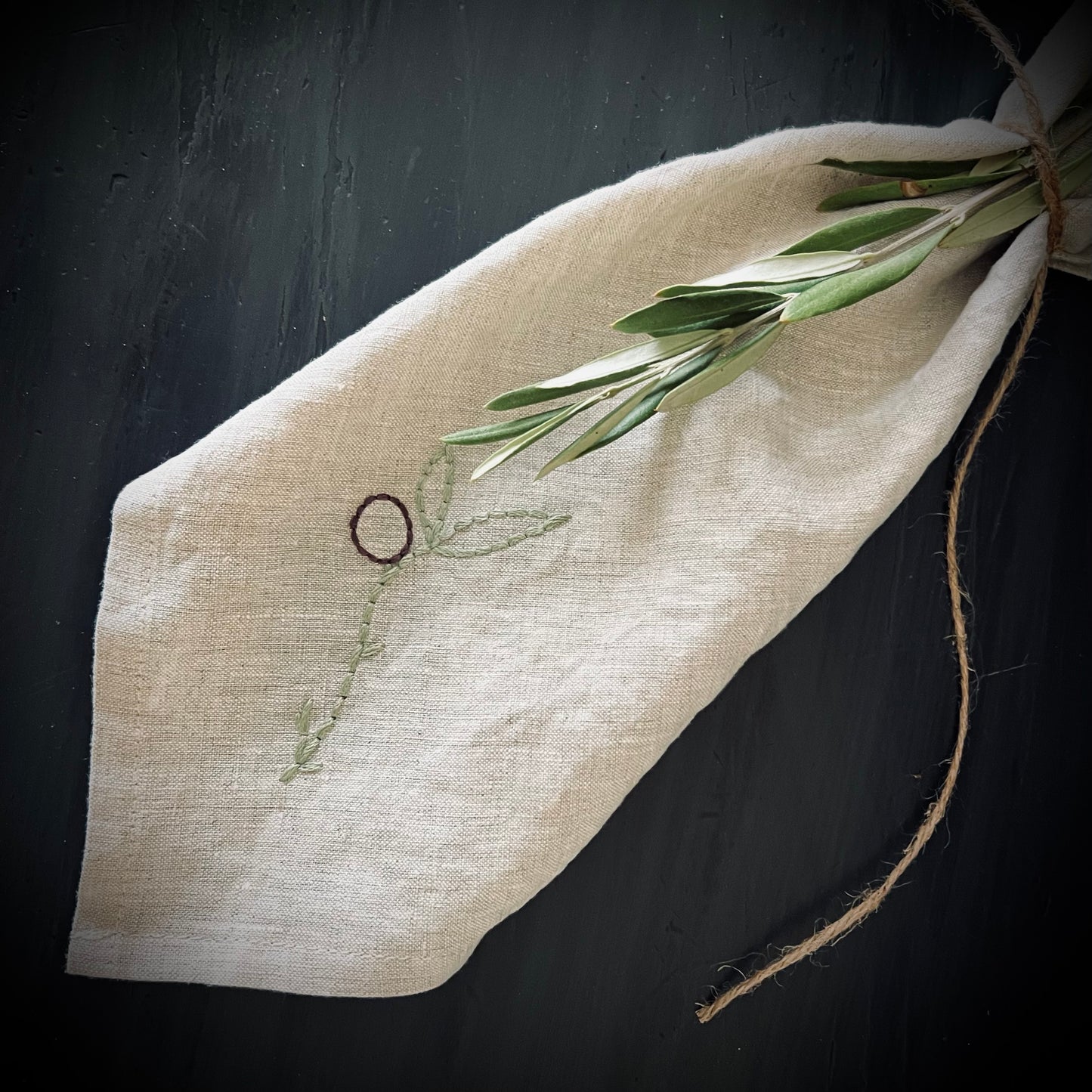 Linen Proofing Towel -With Hand Stitched Olive Branch