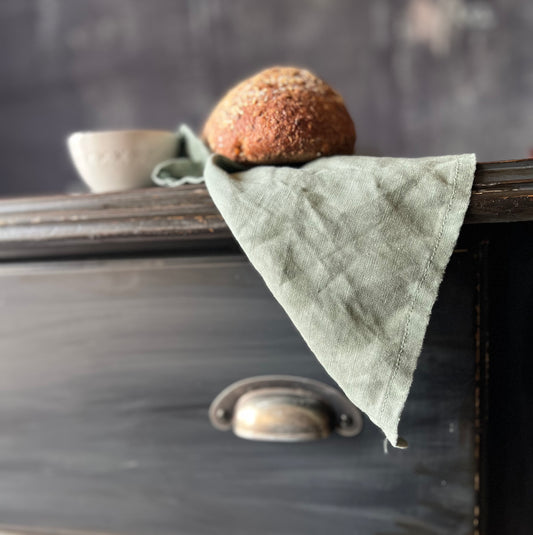 Smokey Sage 100% Linen Tea Towel – Soft Stonewashed Hand Towel