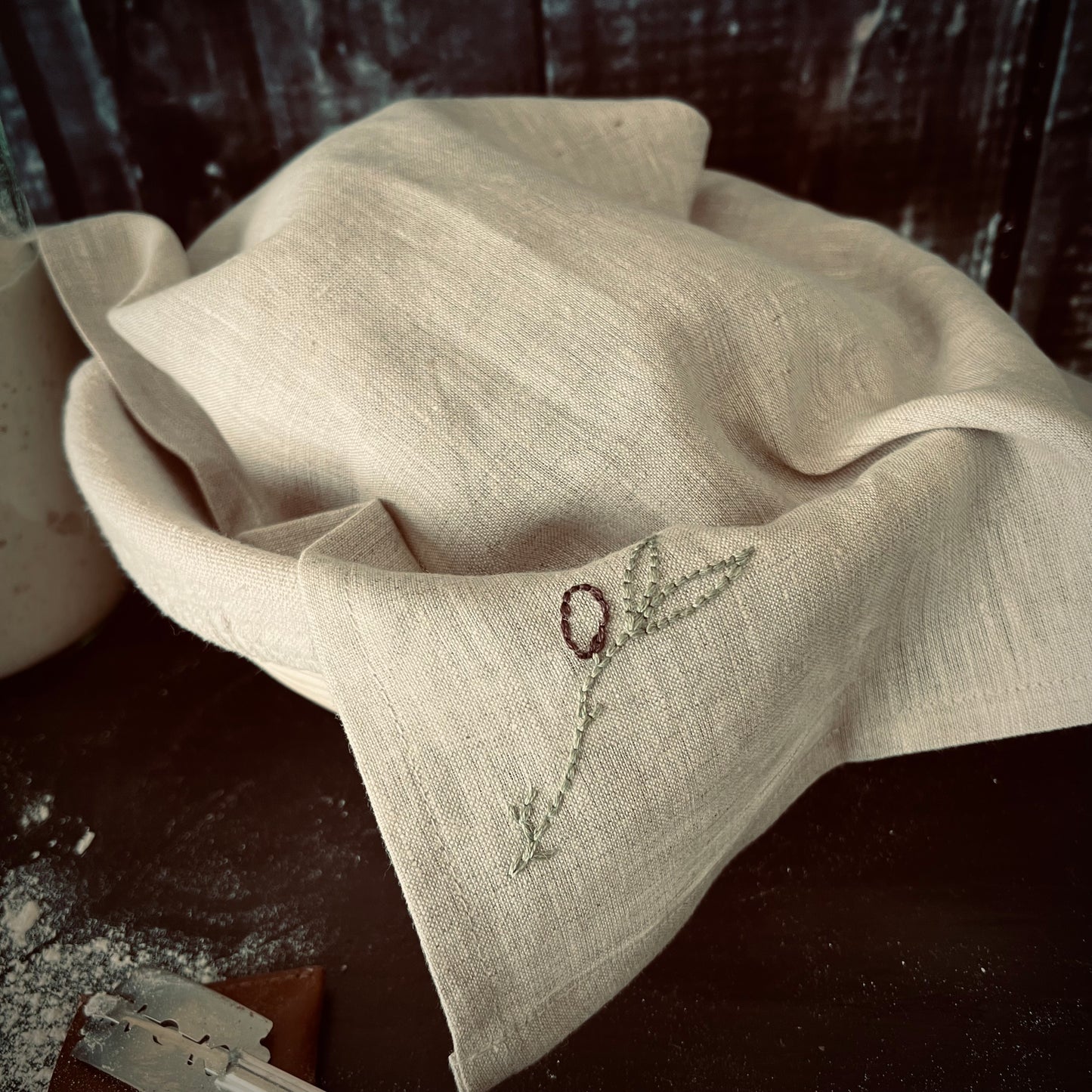 Linen Proofing Towel -With Hand Stitched Olive Branch