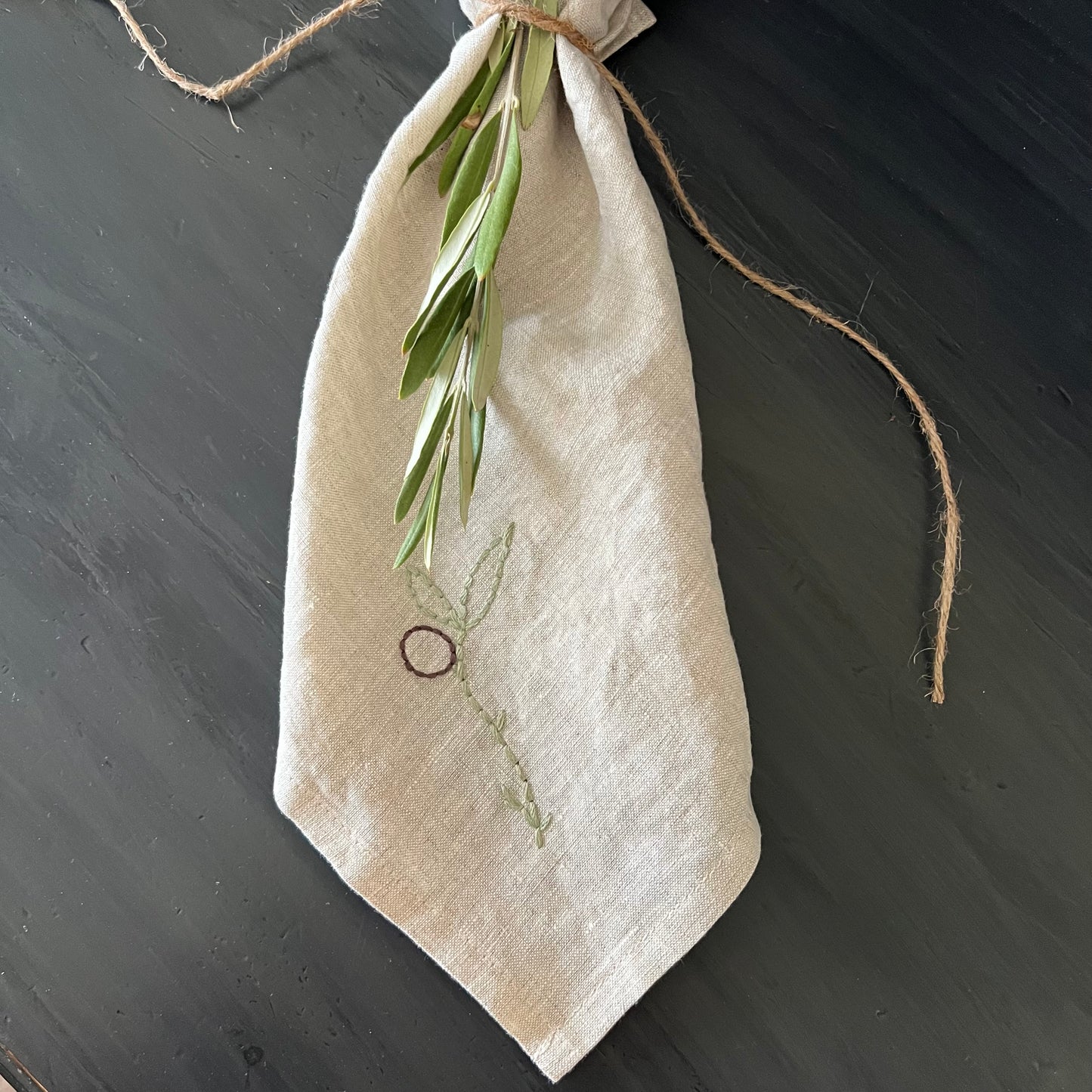 Linen Proofing Towel -With Hand Stitched Olive Branch